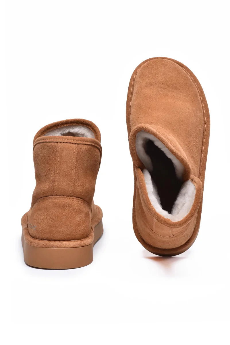 Suede Ankle Boot with Plush - Beige