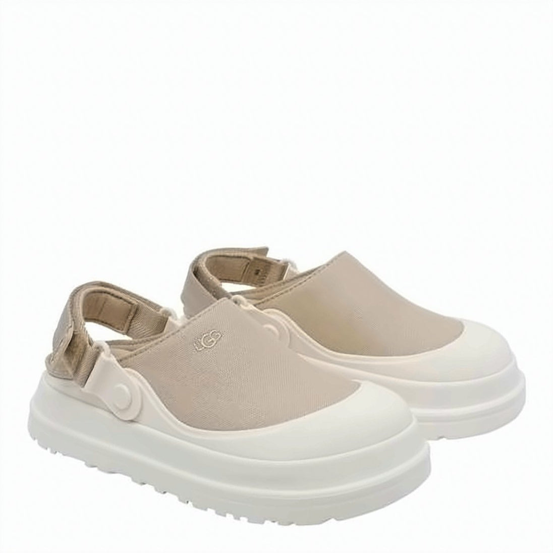 Beige Fabric White TPU Toe Sandals