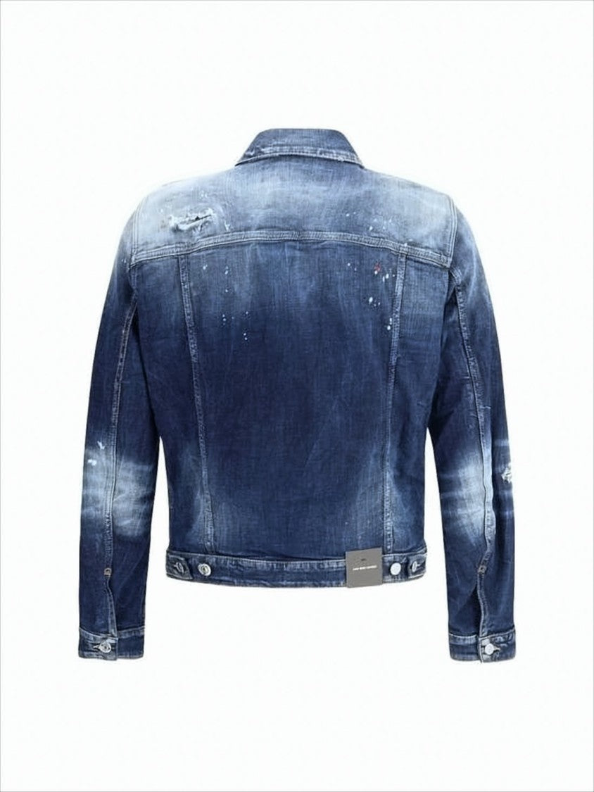 Distressed Denim Jacket with Button-Up Front