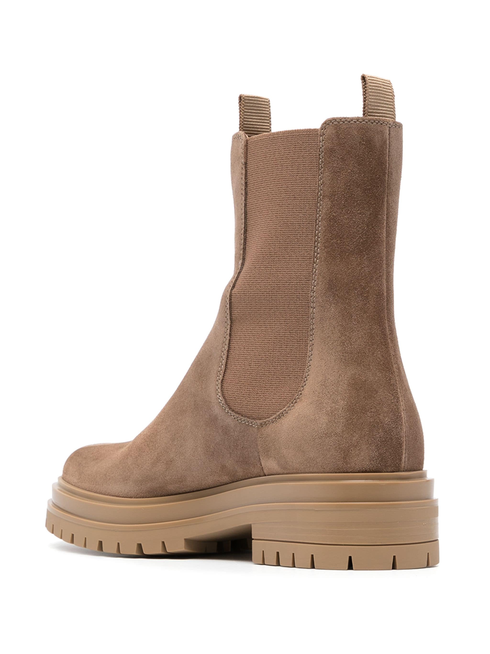 Ankle-High Suede Boots With Elastic Sides And Rugged Sole