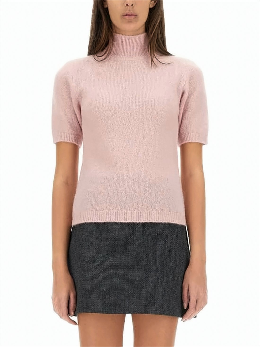 Short-Sleeved Turtleneck Sweater With Fine Knit Texture