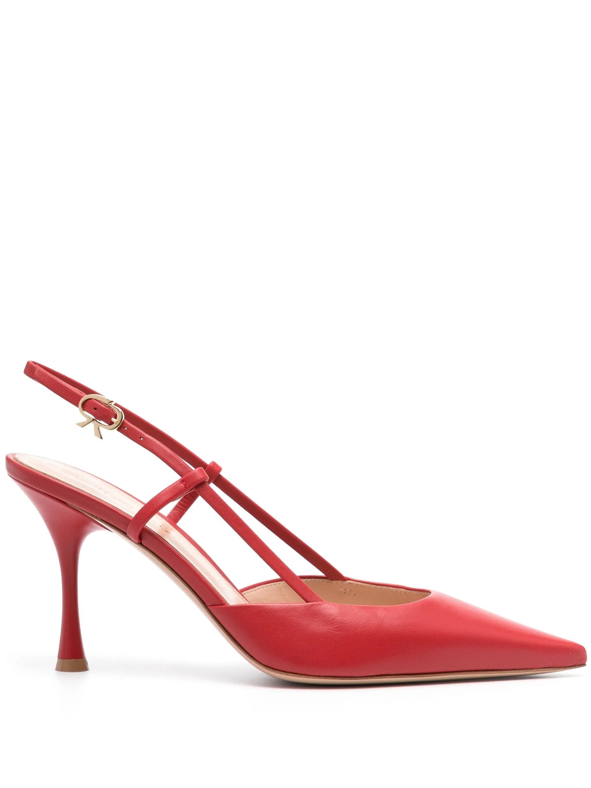 Pointed Toe Vitello Leather Mid-Heel Slingbacks