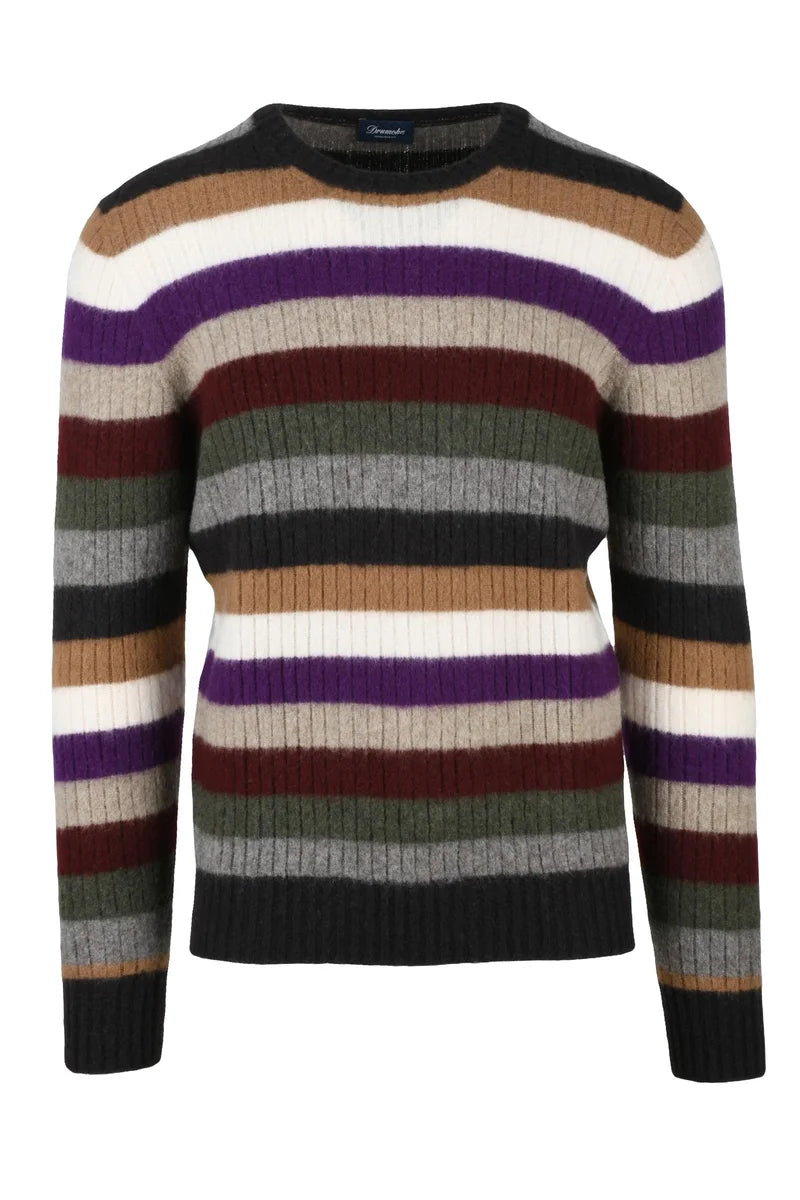 Lambskin Crew Neck Pullover - Brown/Bordeaux