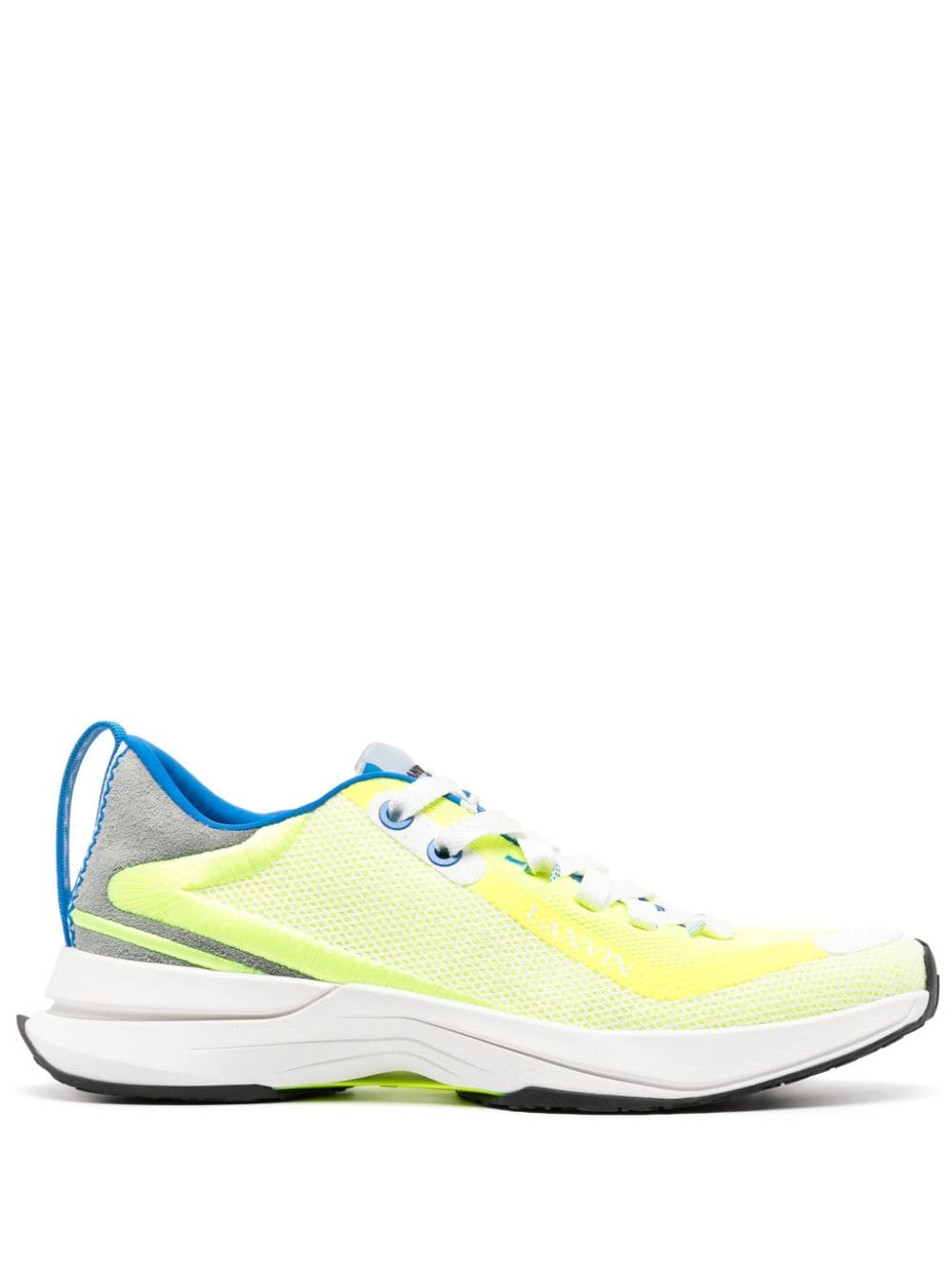 Lemon Yellow and Blue Colour-Block Mesh Sneakers