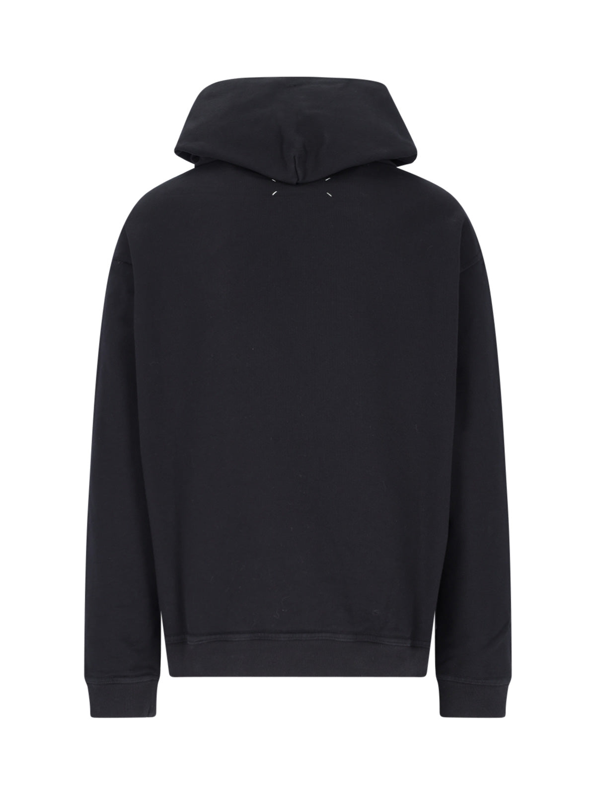 Classic Crew Neck Black Hooded Sweatshirt With Ribbed Cuffs