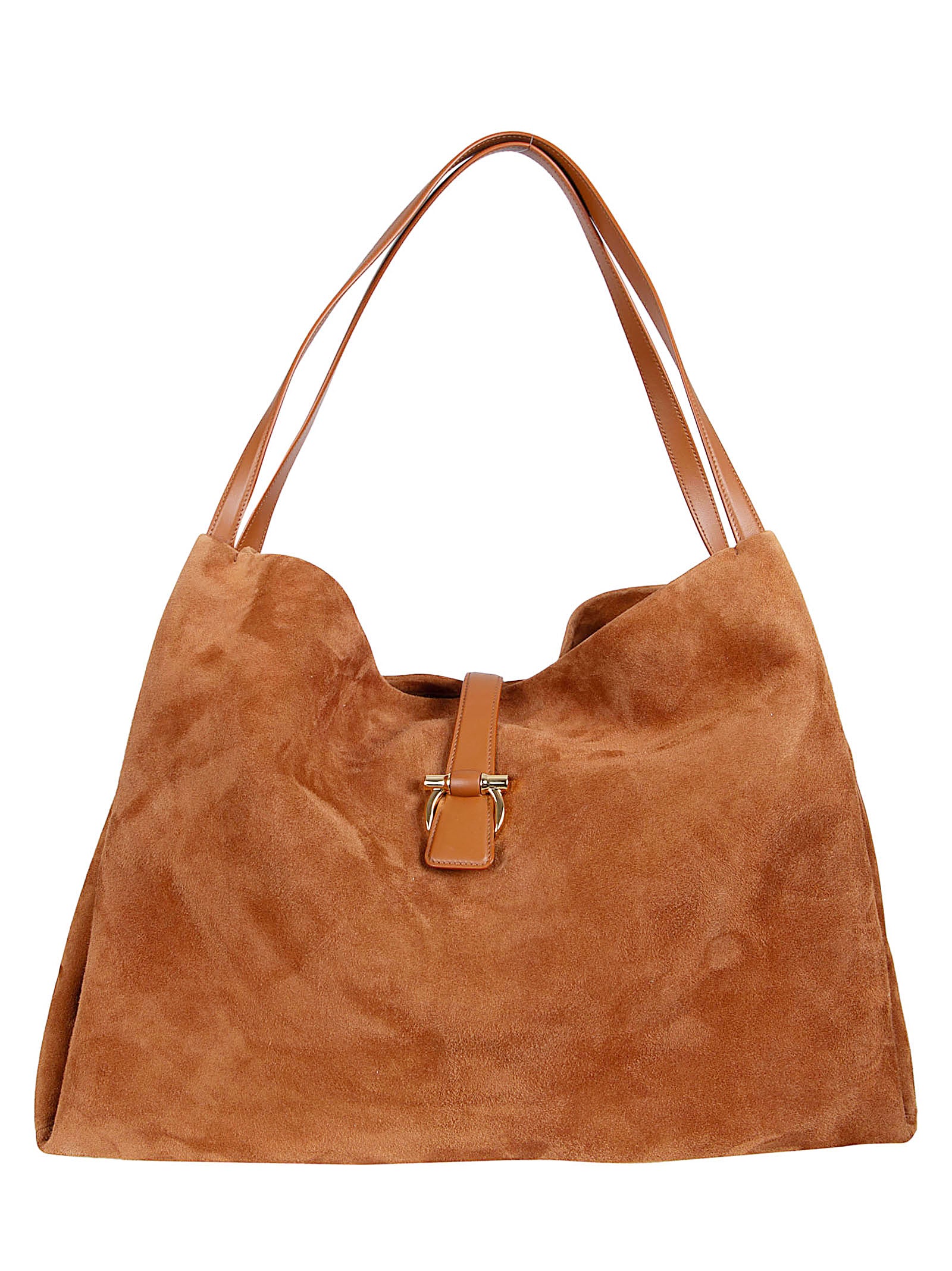 Medium Suede Leather Tote Bag with Gold-tone Hardware