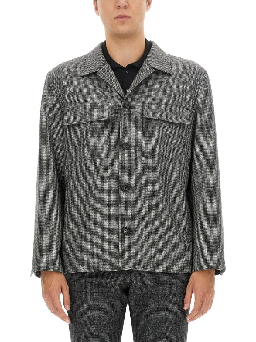 Grey Wool Shirt With Classic Collar