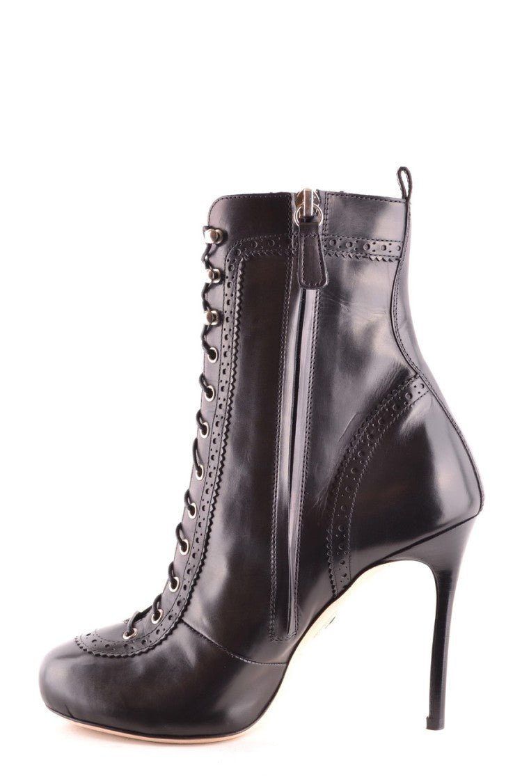 Lace-Up Black Leather Ankle Boots