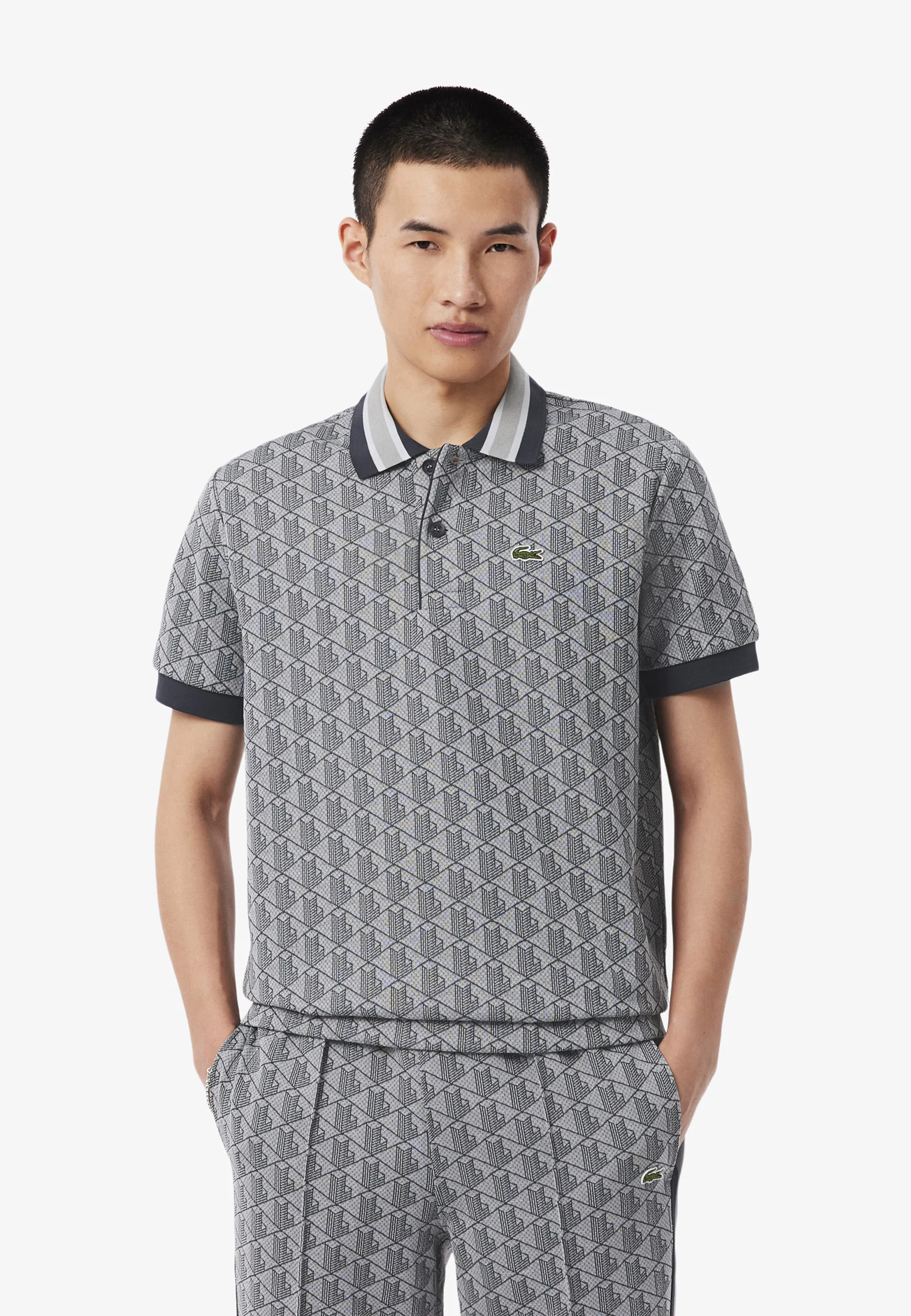 Gray Monogram Jacquard Polo Shirt