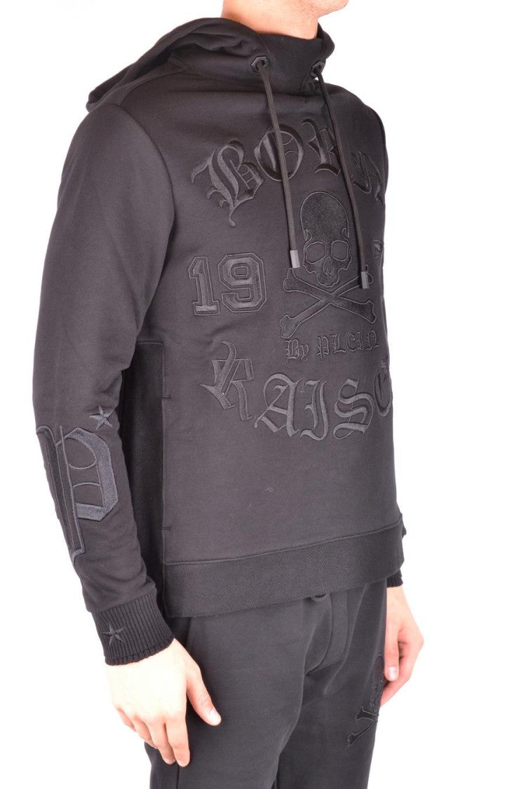Black Hoodie With Bold Embossed Skull Design