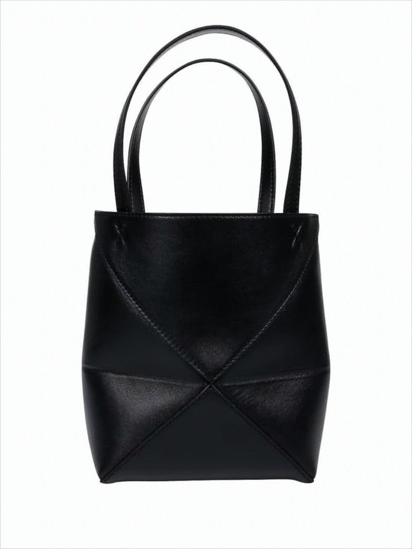 Geometric Panel Calf Leather Tote Bag