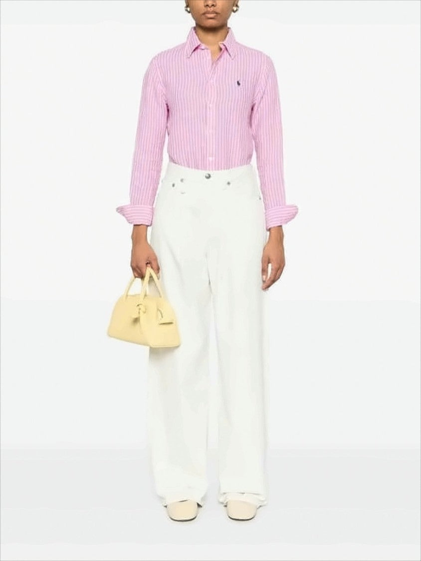 Pink Striped Linen Blouse With Classic Button-Down Design