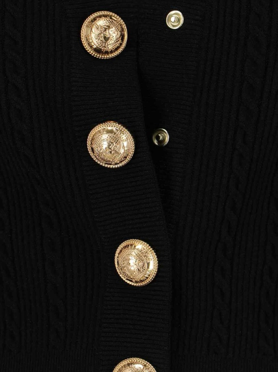 Structured Shoulder Black V-Neck Cardigan With Decorative Buttons
