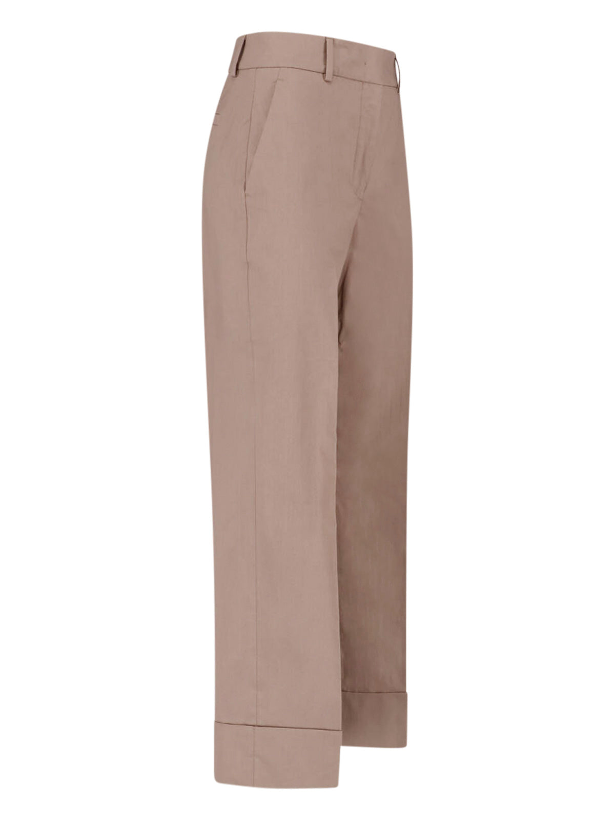 Beige Straight-Leg Tailored Cotton Trousers