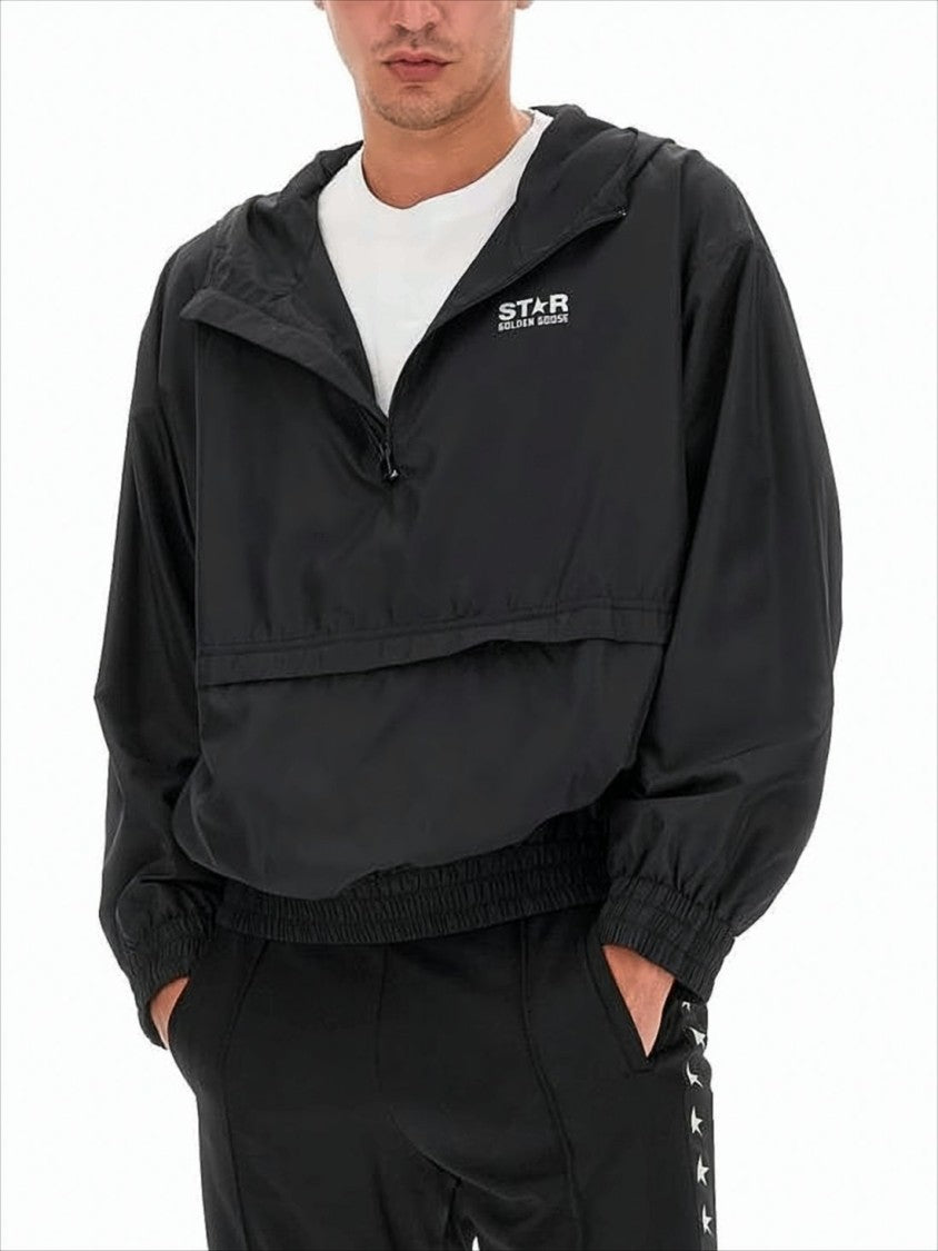 Hooded Pullover with Half-Zip and Logo Detail