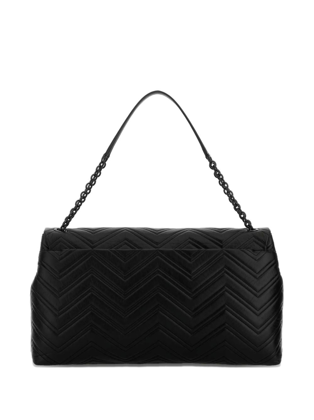 Quilted Black Handbag With Chain-Link Strap