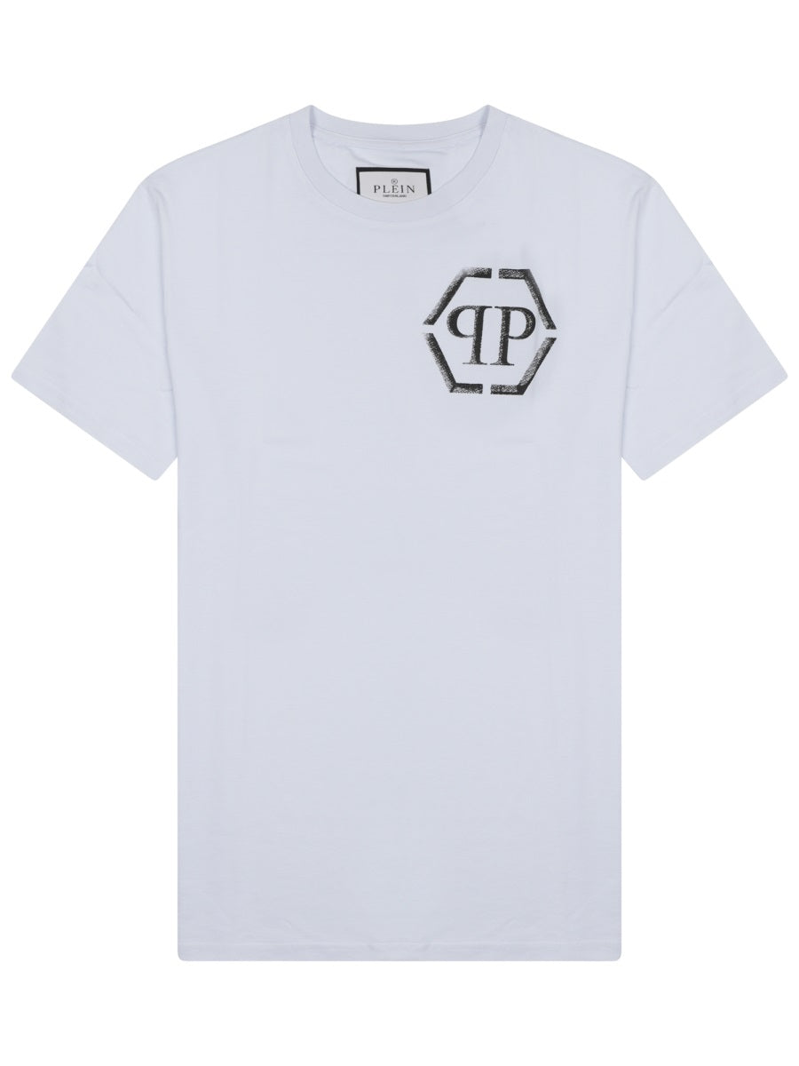 Short-Sleeve T-Shirt With Hexagonal Logo Emblem