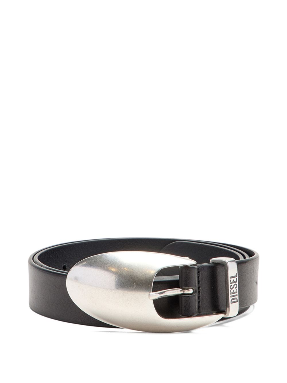 Polished Black Belt with Distinctive Oval Buckle