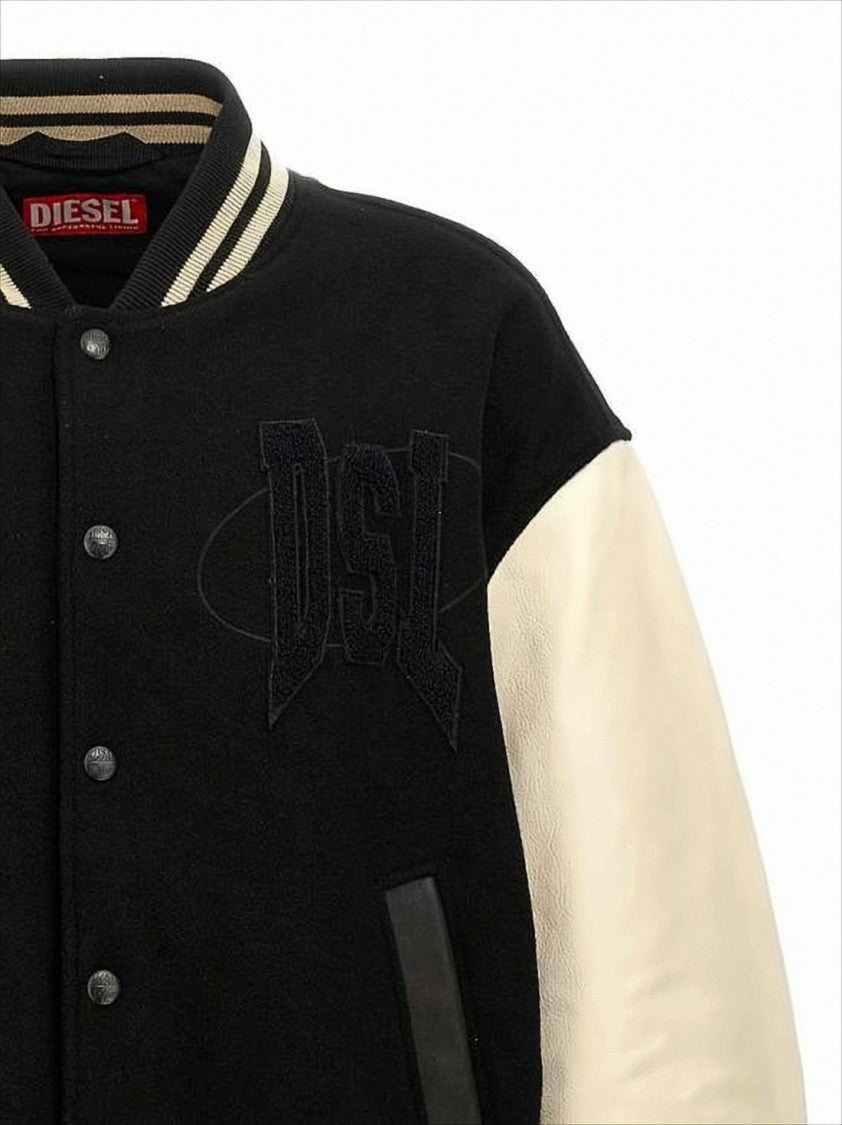 Varsity-Style Black Wool Bomber Jacket