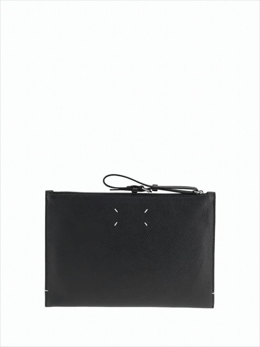Sleek Rectangular Leather Clutch With Discreet Logo
