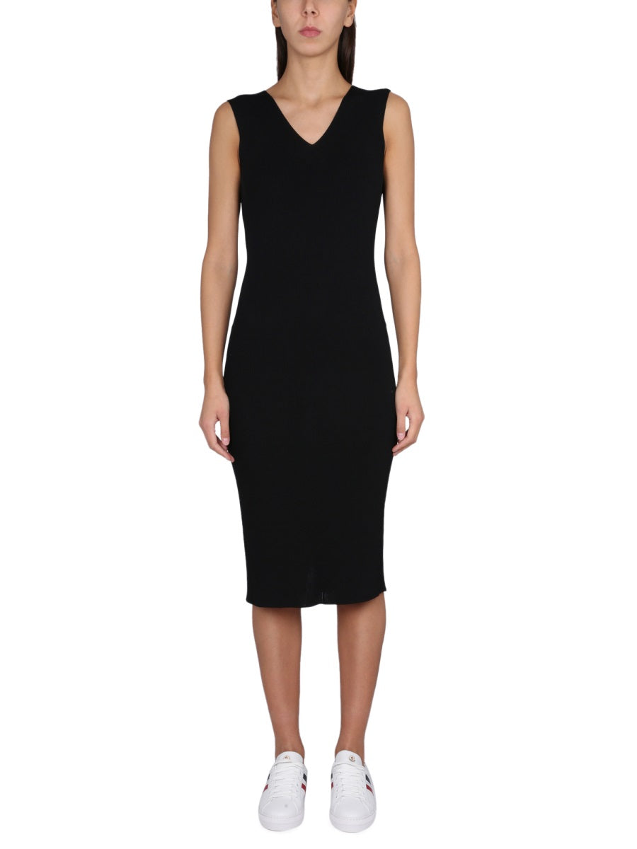 V-Neck Knit Dress with Moncler Logo Detail