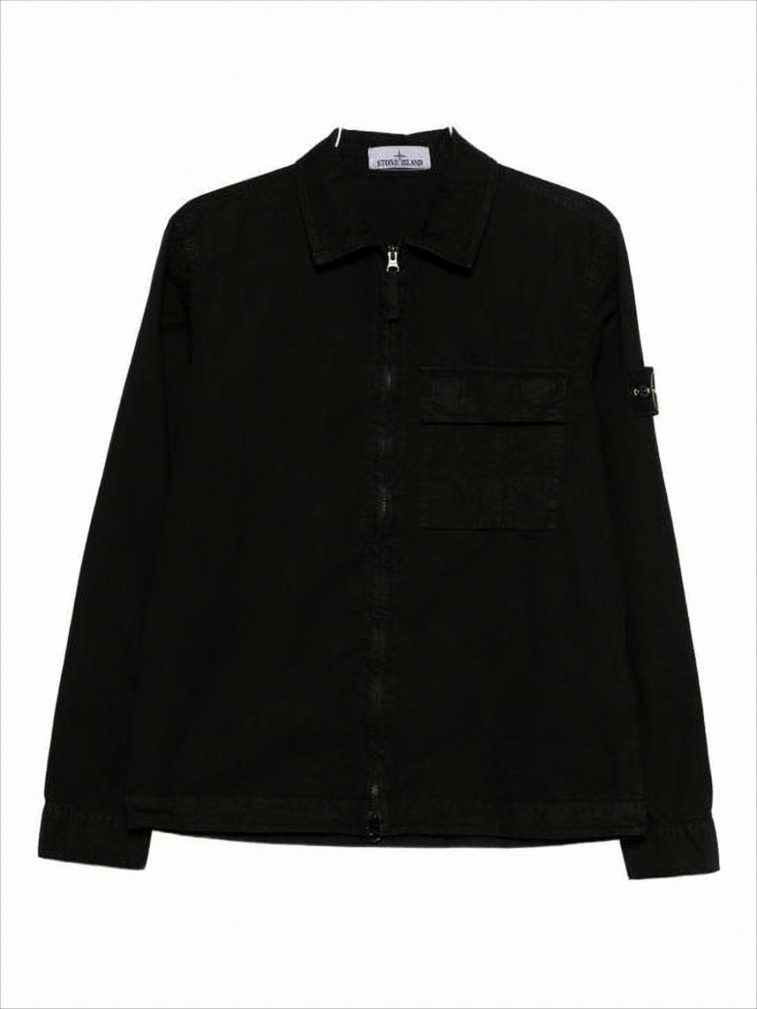 Minimalist Black Cotton Casual Jacket with Front Zipper