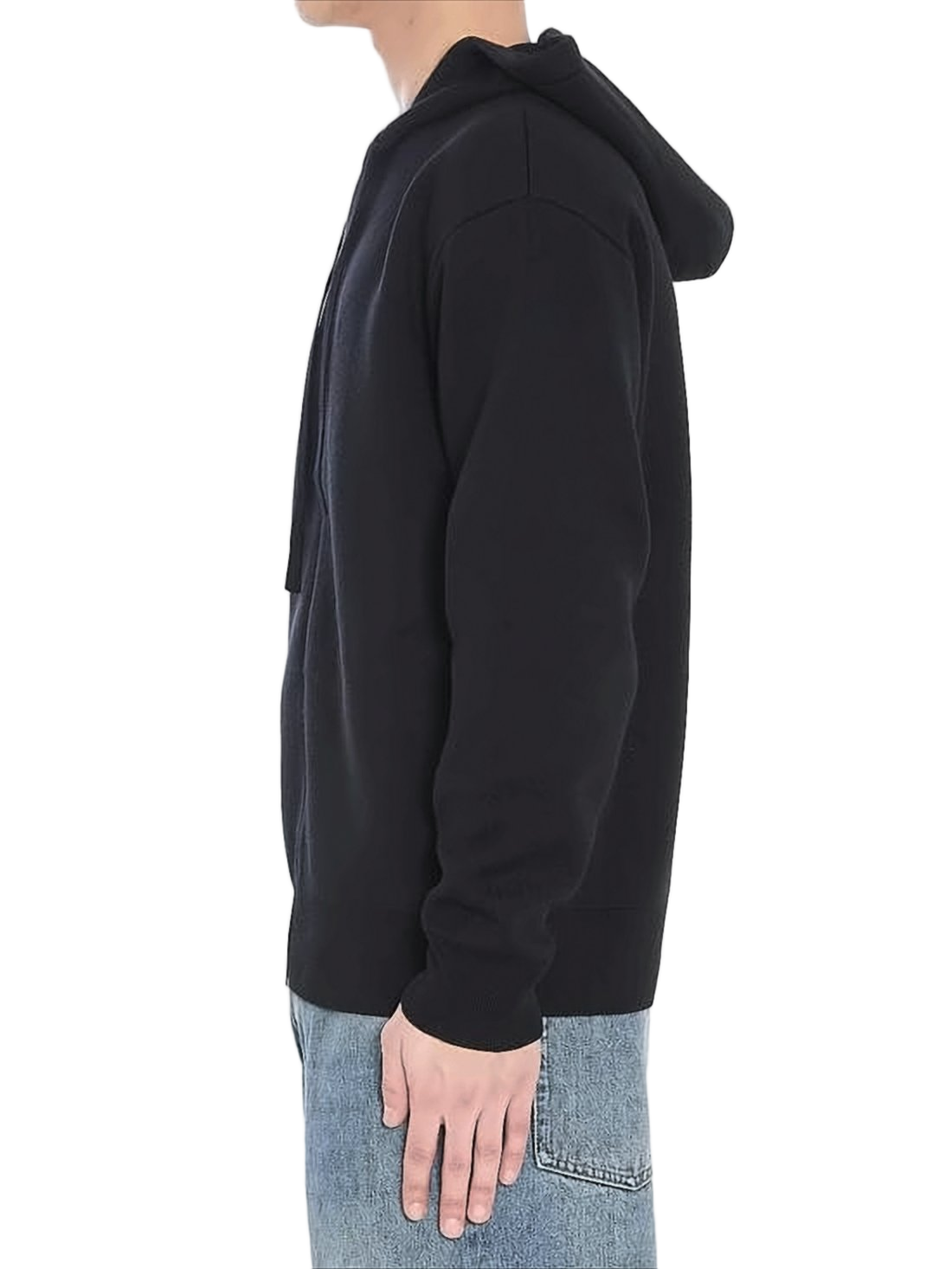 Black Wool Blend Zip-Up Hoodie