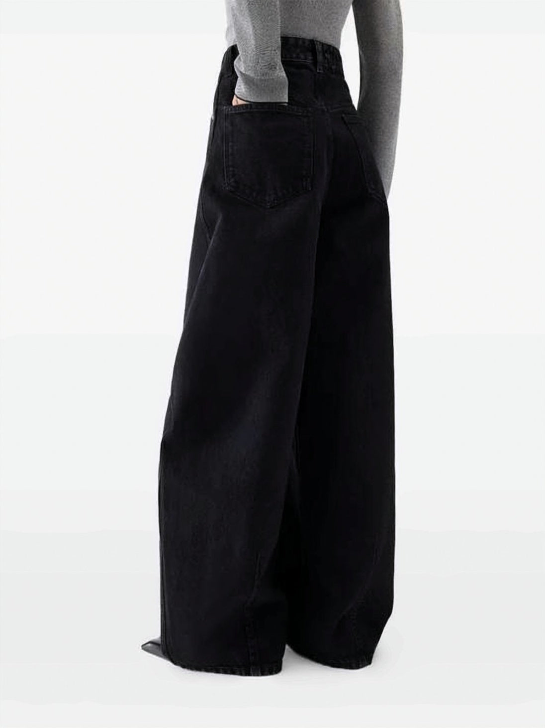Wide-Leg Denim Pants with High Waist