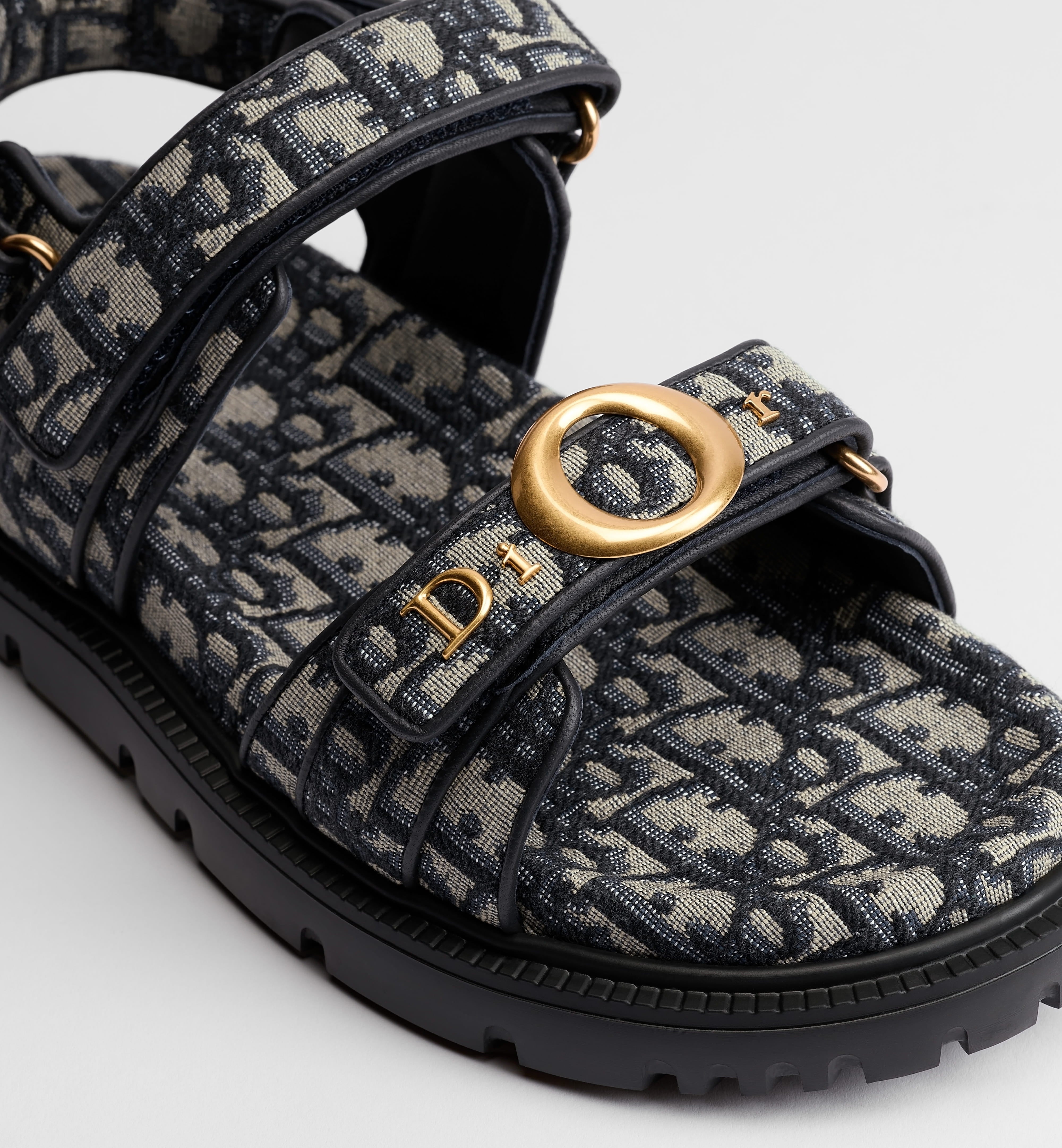 Patterned Fabric Sandal With Adjustable Straps And Gold Hardware