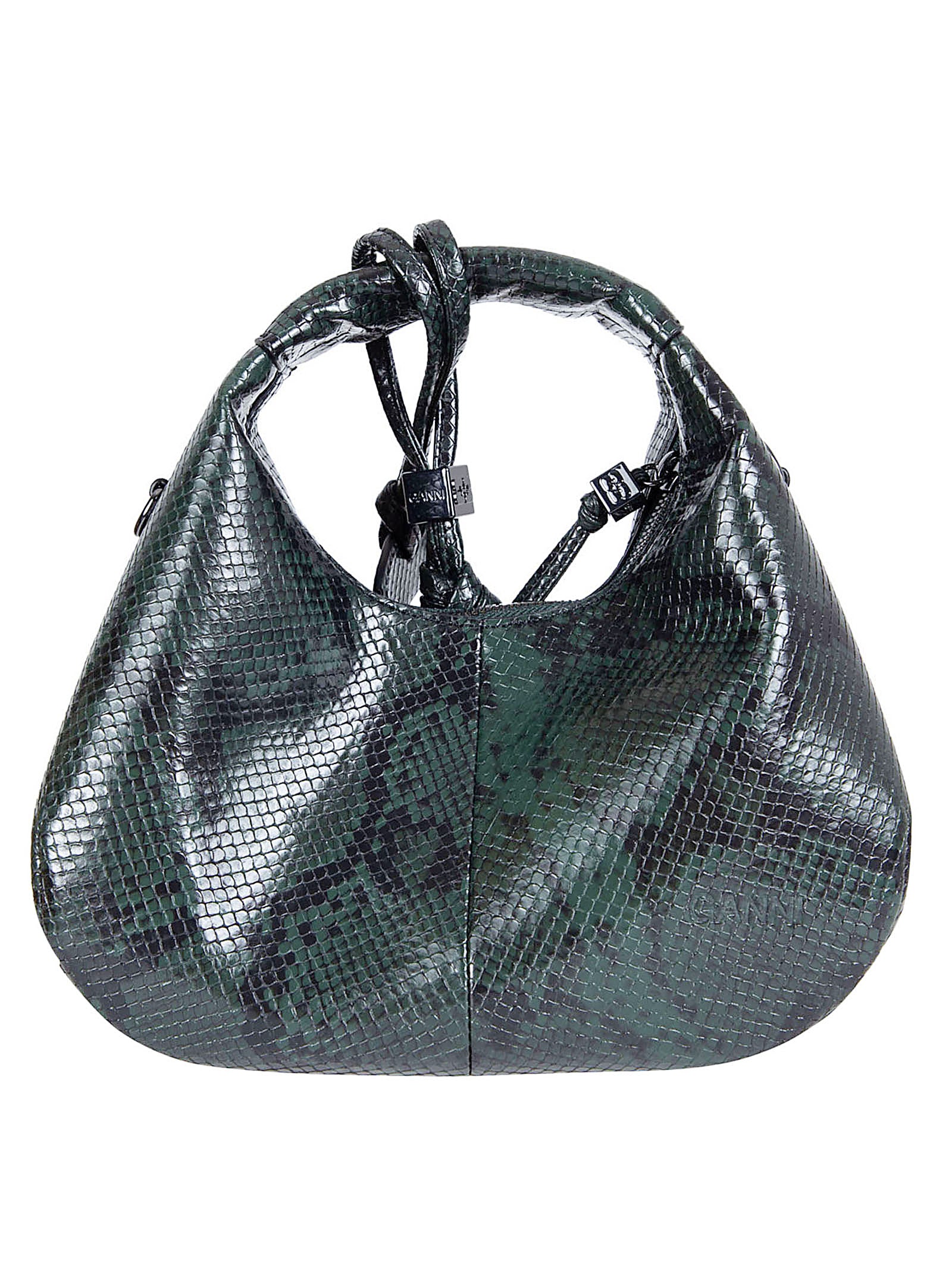 Compact Textured Bag with Glossy Snake Finish and Signature Logo