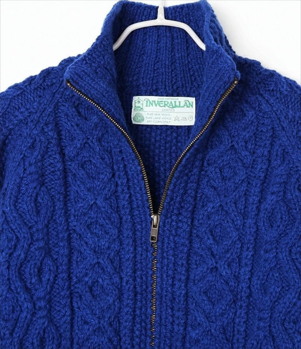 Textured Blue Wool Zip Jacket