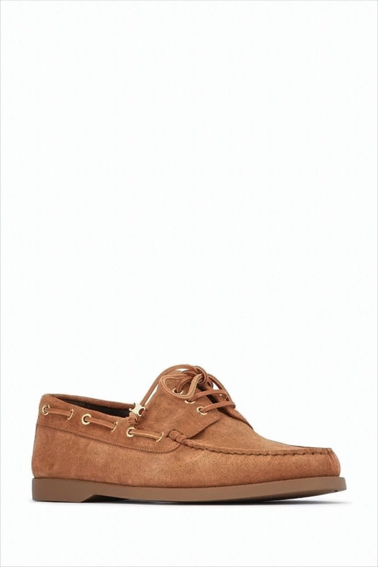 Contemporary Calf Leather Loafers With Suede Finish And Lace-Up Detail