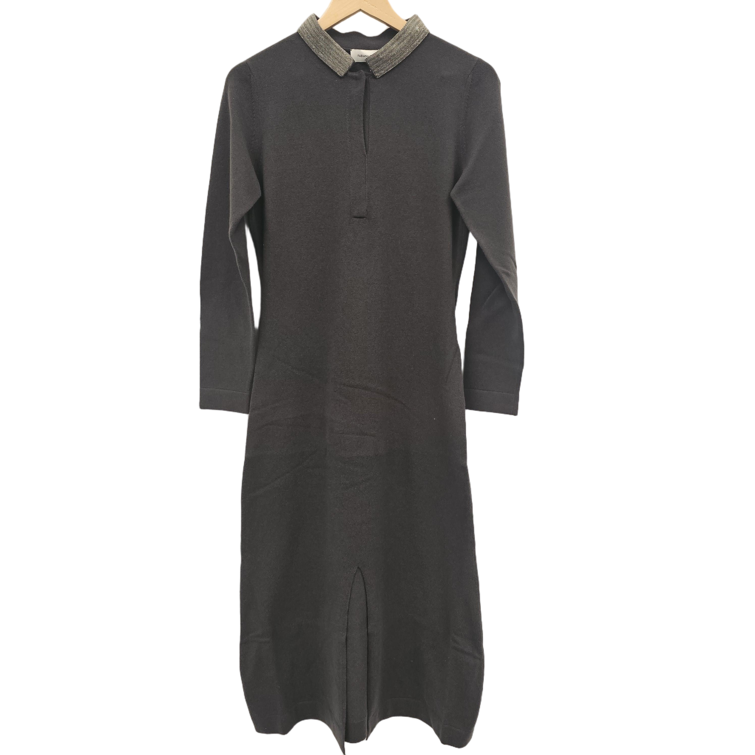 Midi-Length Dress with Textured Collar