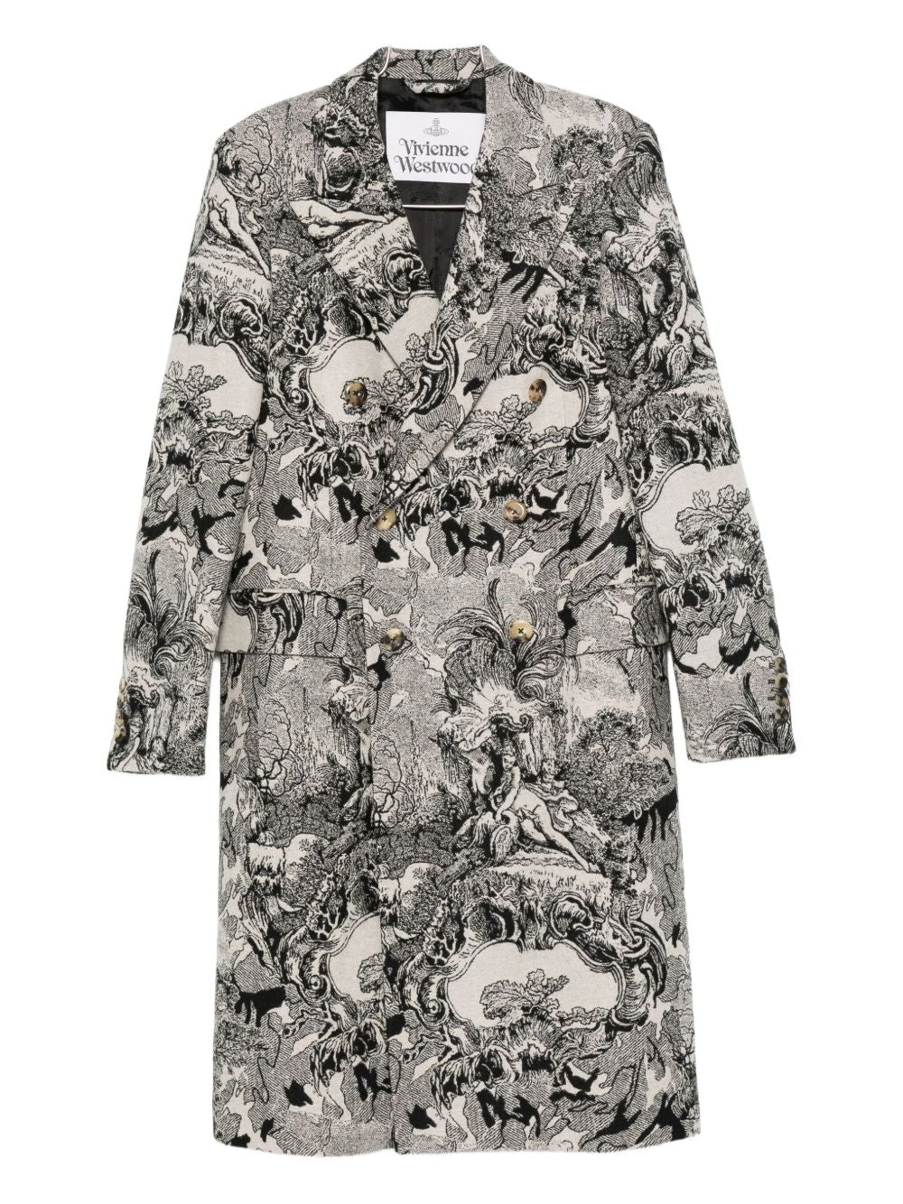 Cream Baroque Print Long-Sleeve Coat