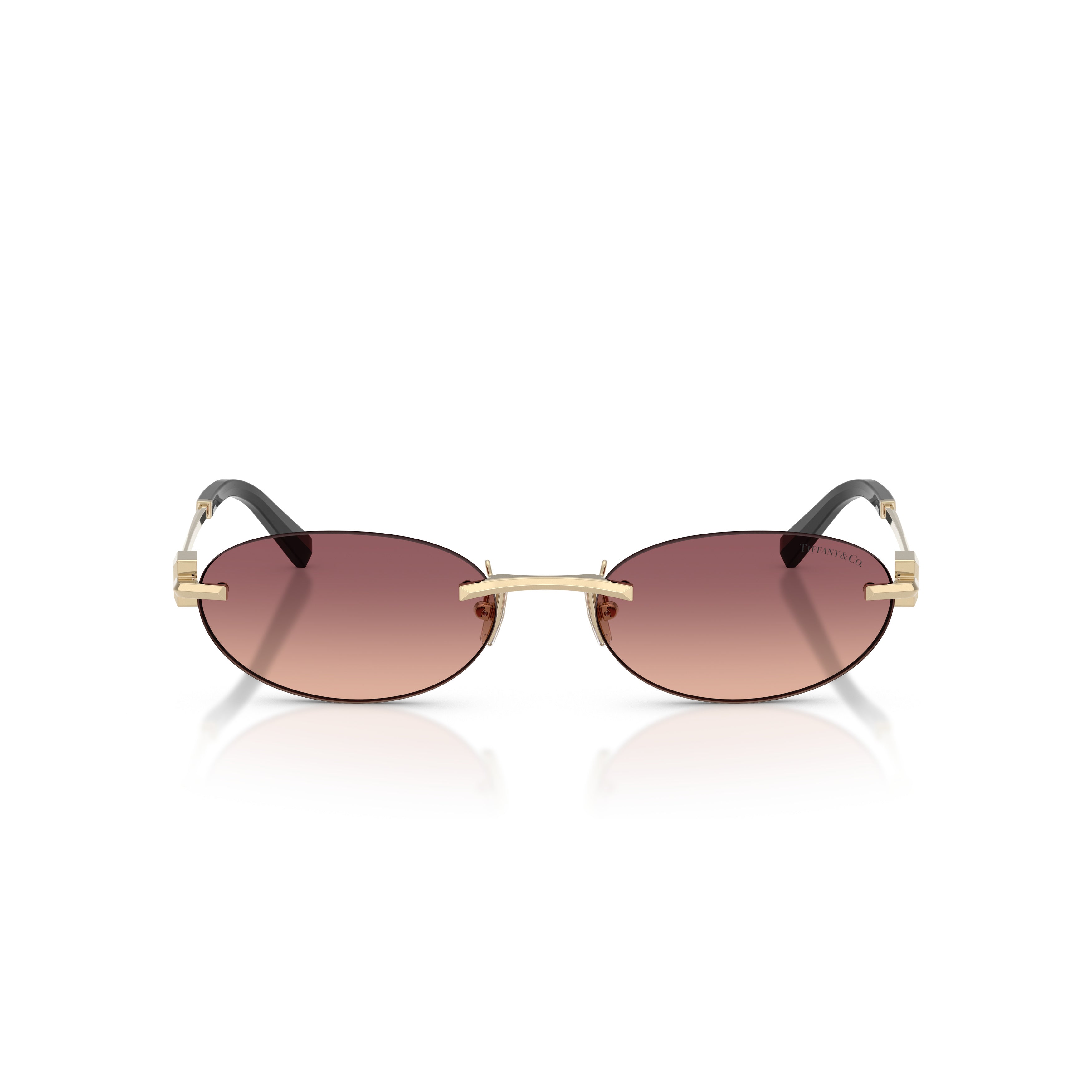 Gradient Tint Oval Sunglasses with Gold Accents