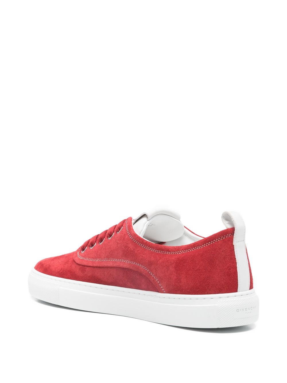 Red Suede Low-Top Sneakers With Topstitching