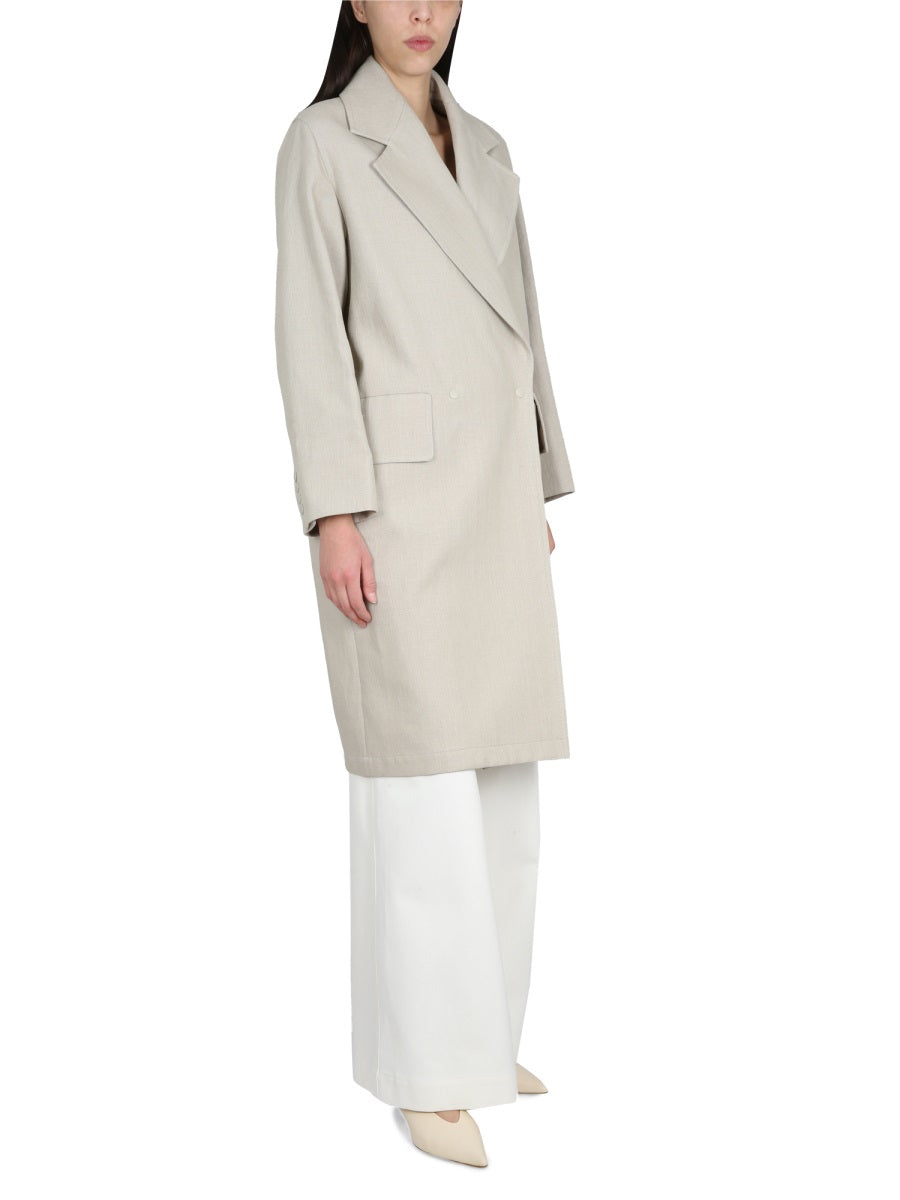 Linen Duster with Button Closure and Peaked Lapel