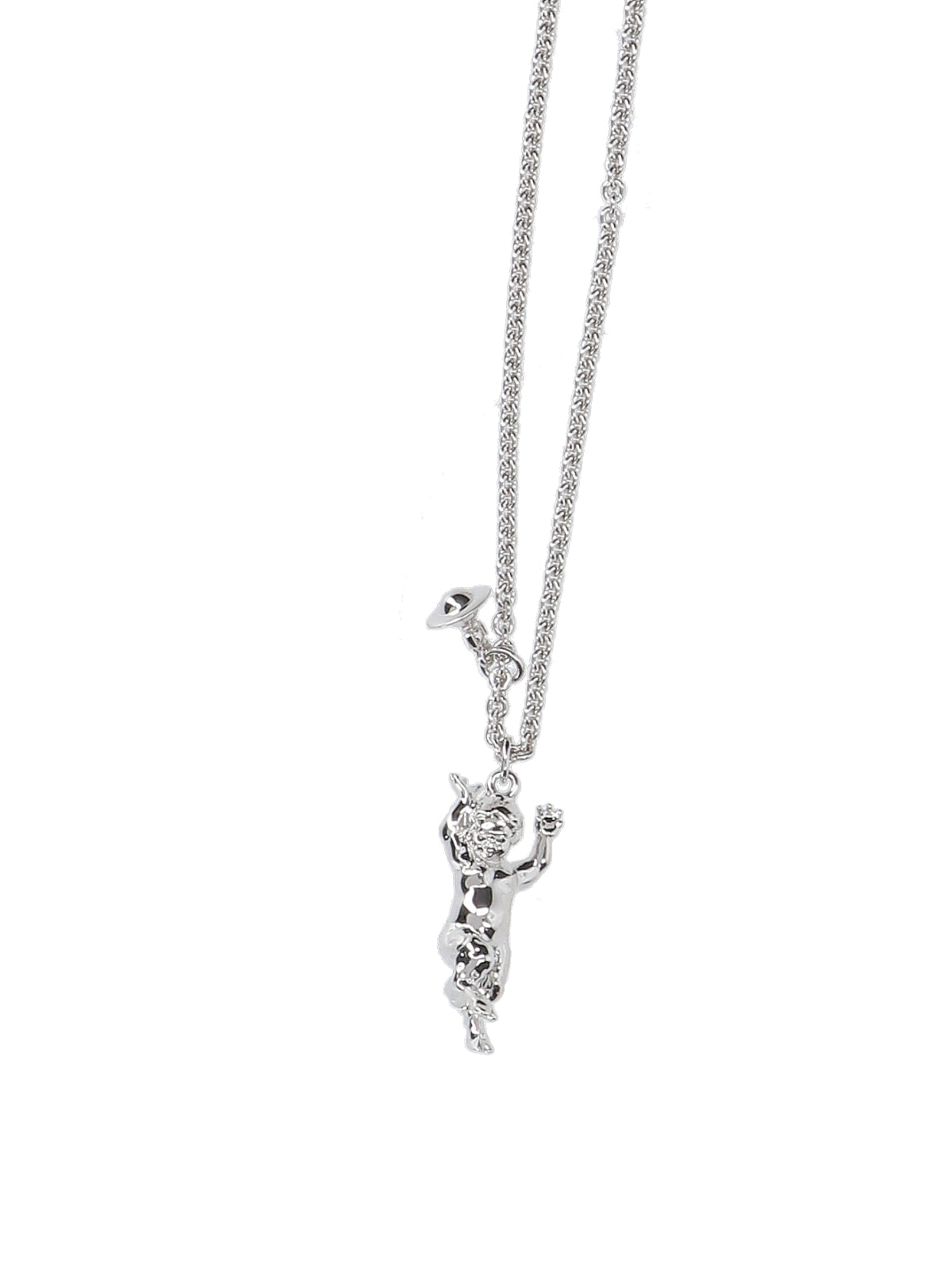 Silver Cherub Pendant Fine Chain Necklace