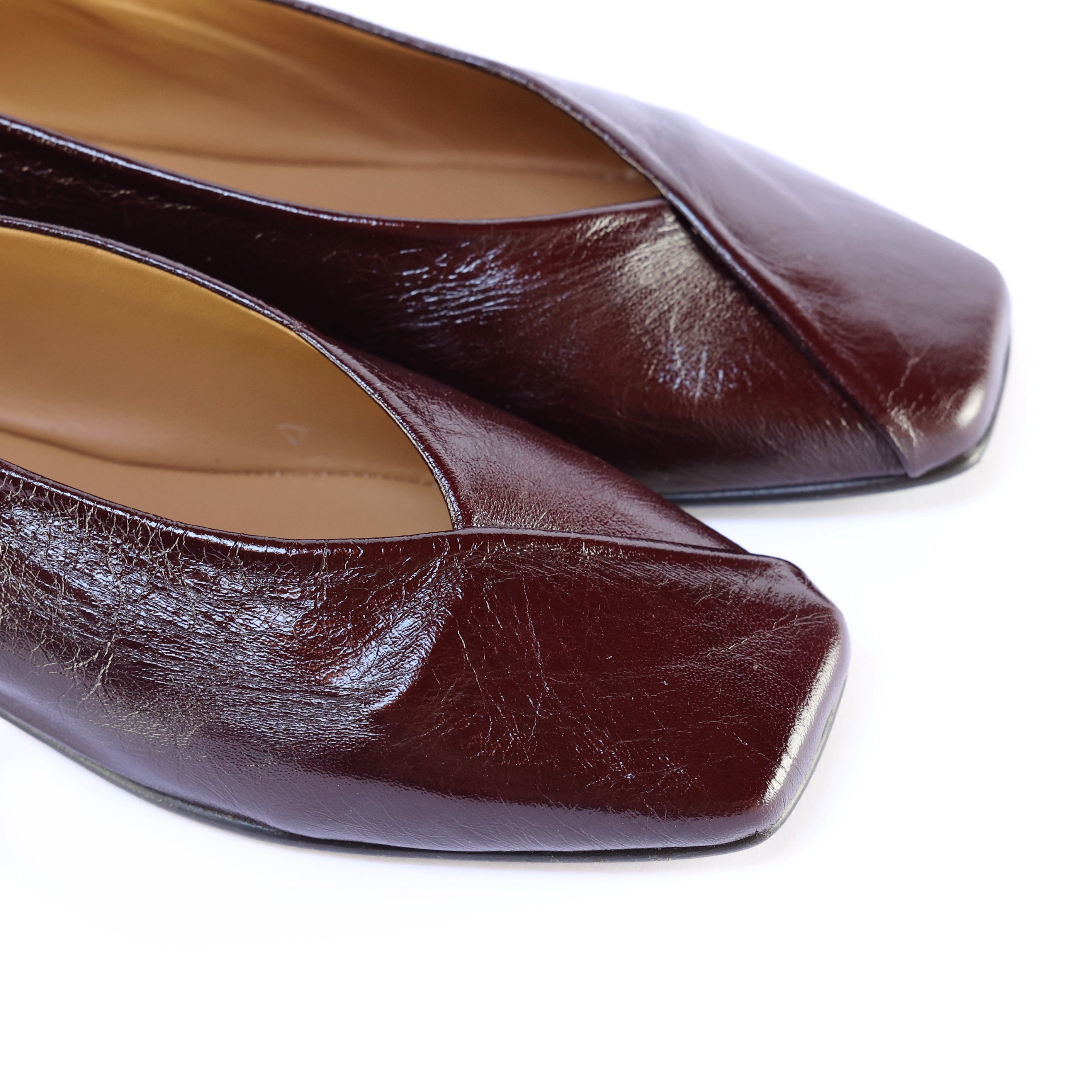 Burgundy Leather Ballerinas with Square Toe Design