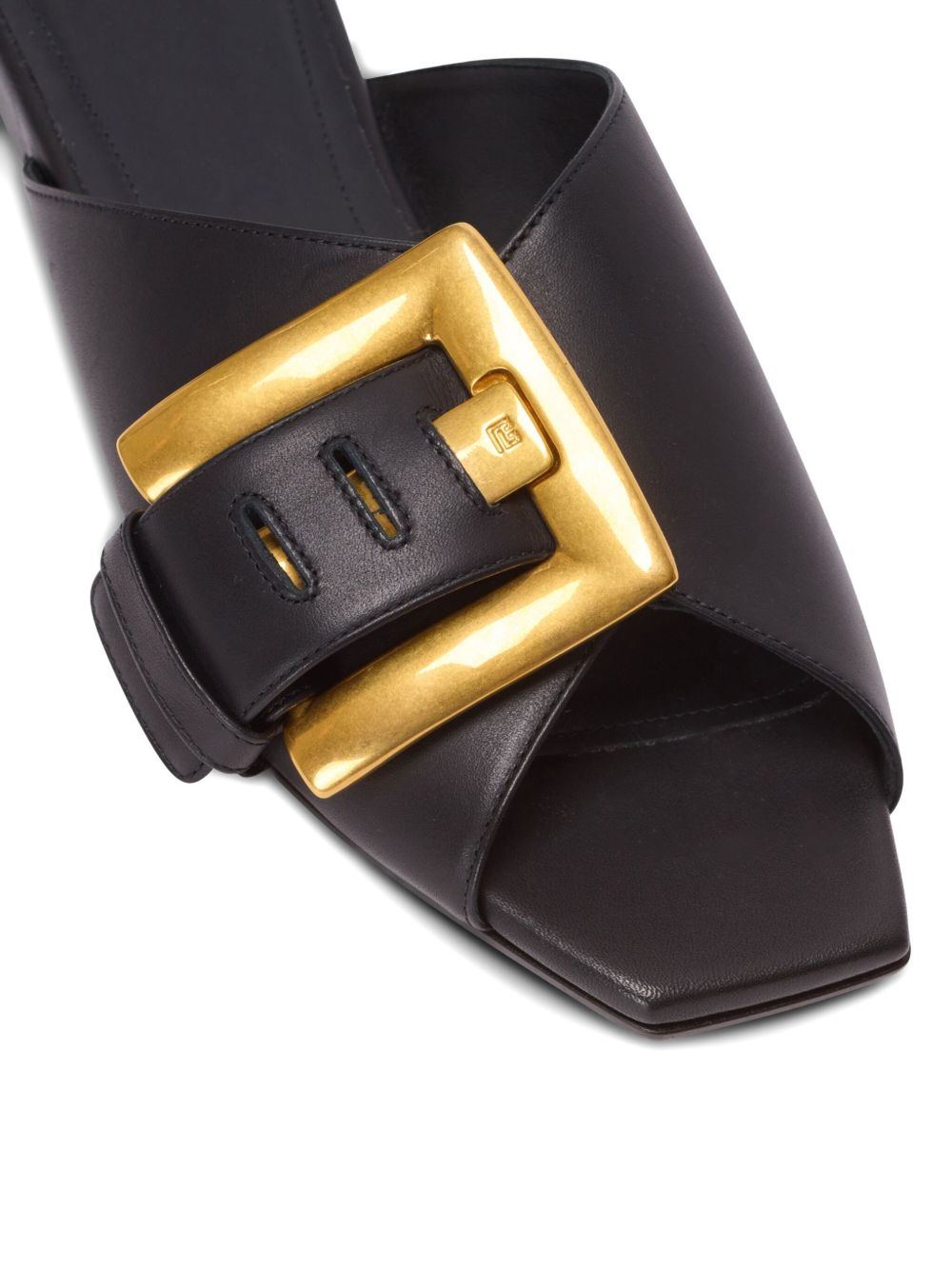 Black Flat Sandals With Bold Gold Buckle