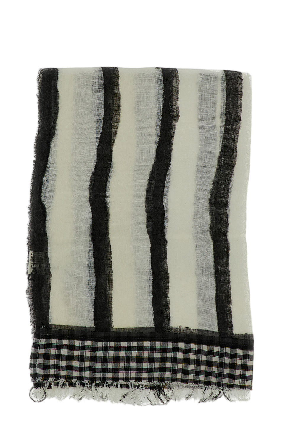 Vertical Stripe Scarf with Checkered Edges