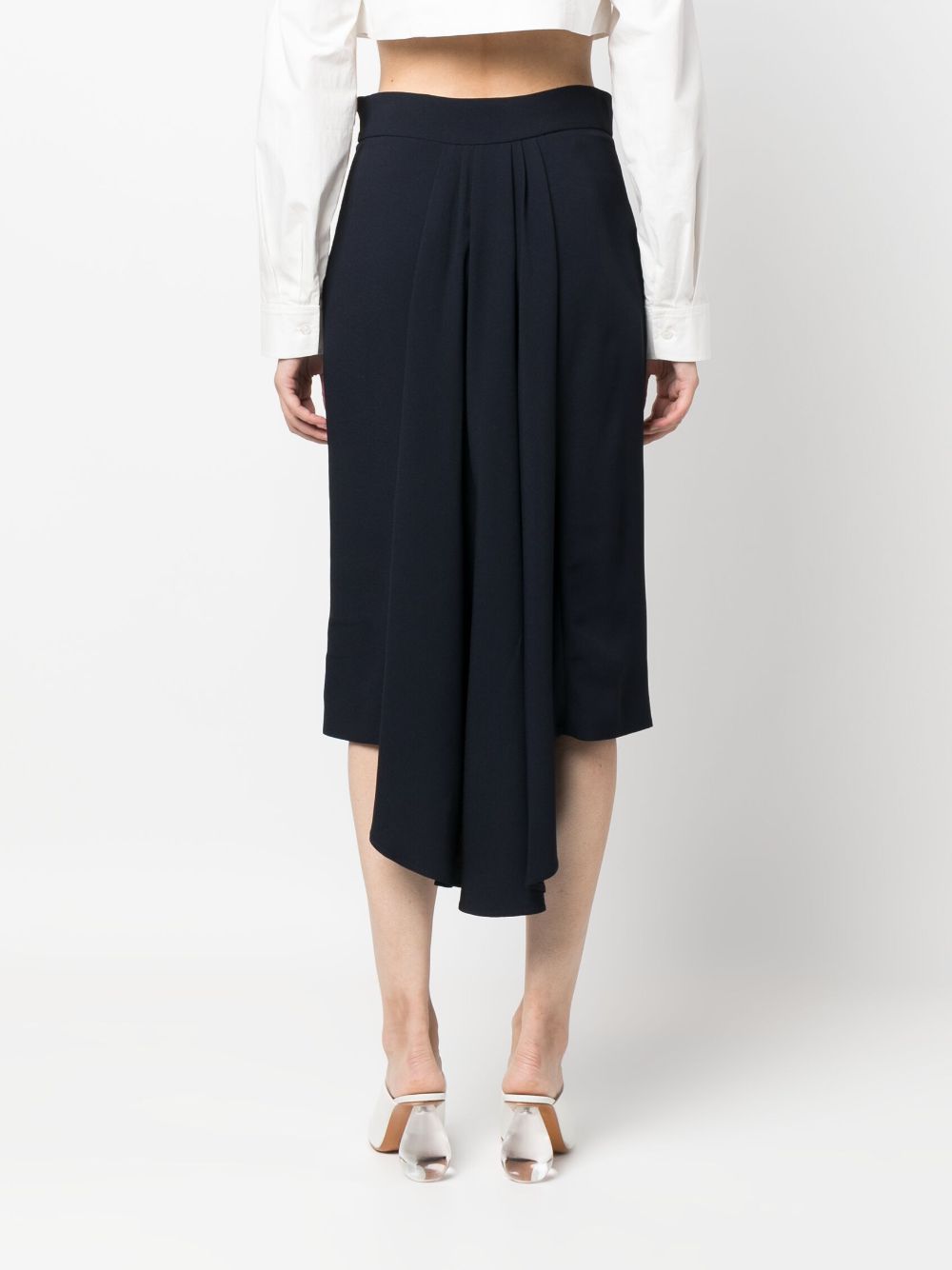 Pleated Asymmetric Midi Skirt in Midnight Blue Georgette