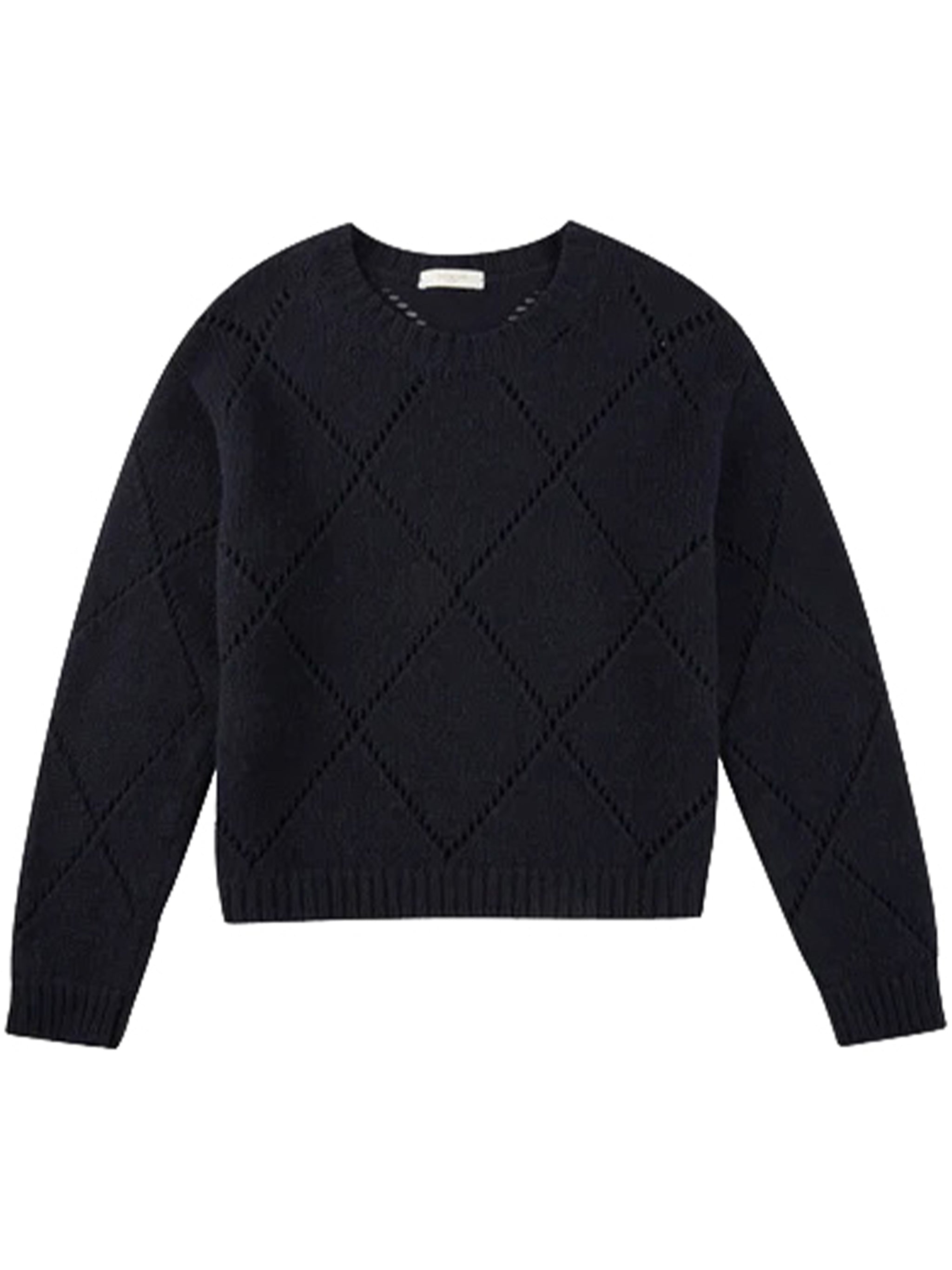Diamond Openwork Knitted Crew Neck Sweater