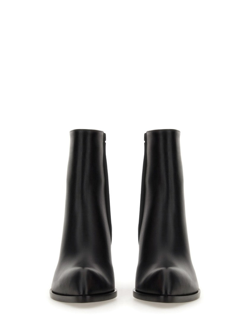 Smooth Leather Ankle Boots With Pointed Toe