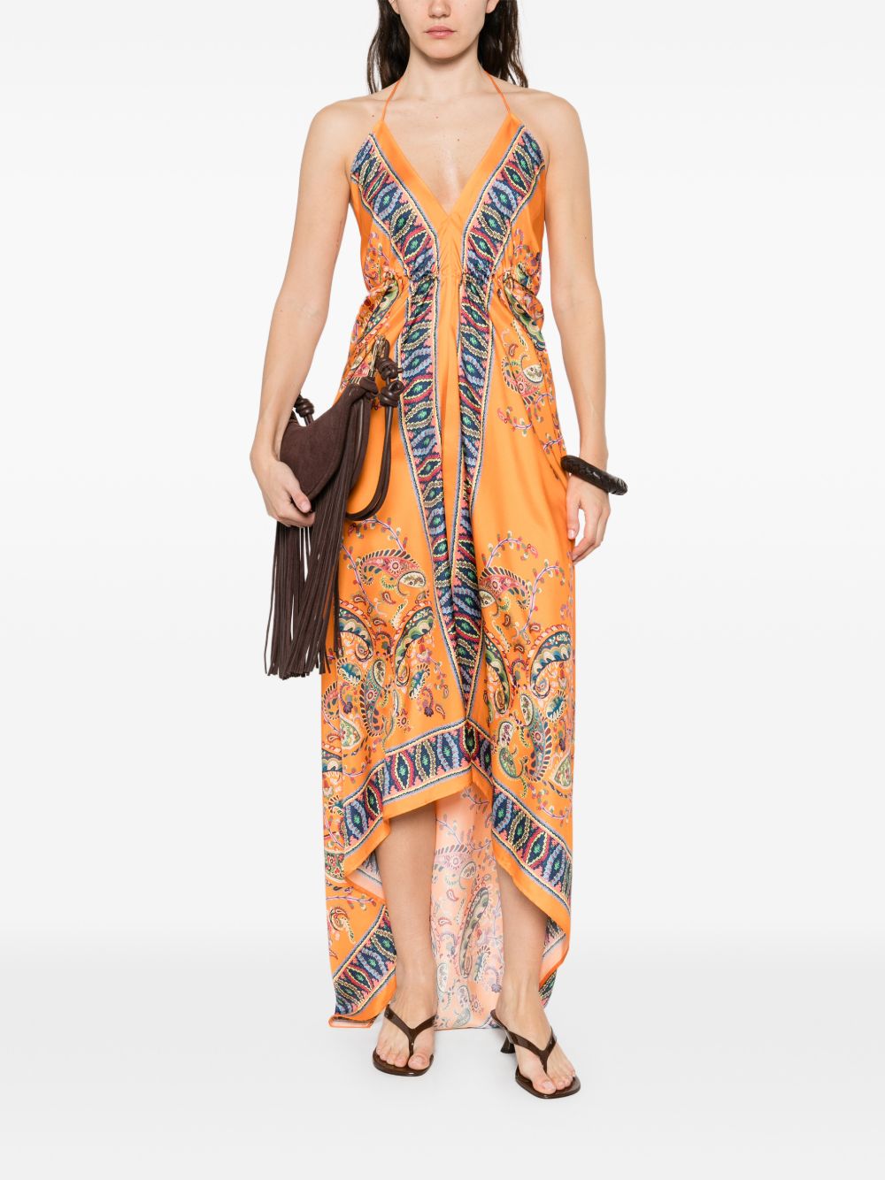Asymmetrical Handkerchief Hem Dress with Paisley Patterns