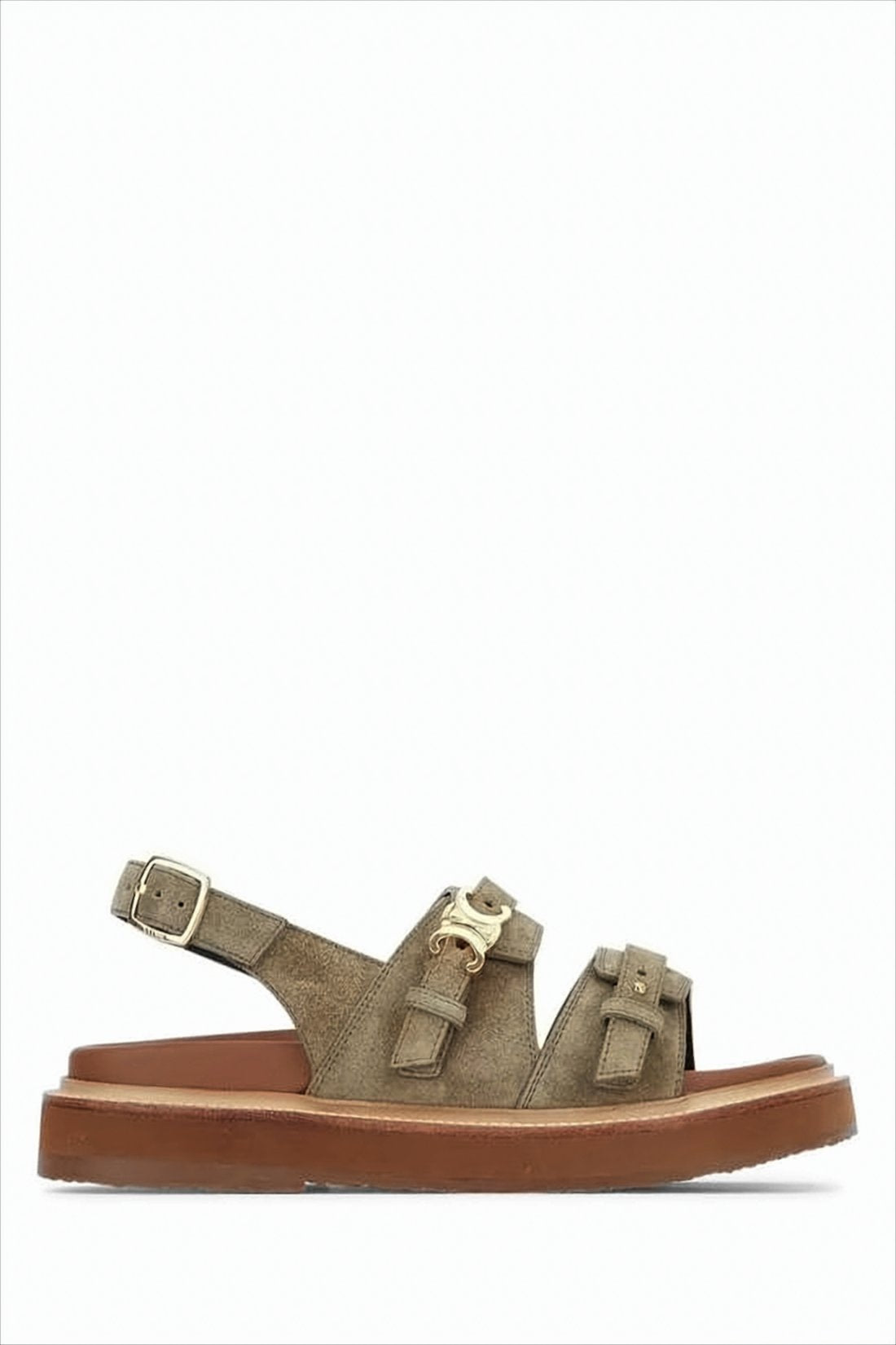 Suede Strap Sandals with Gold-tone Accents