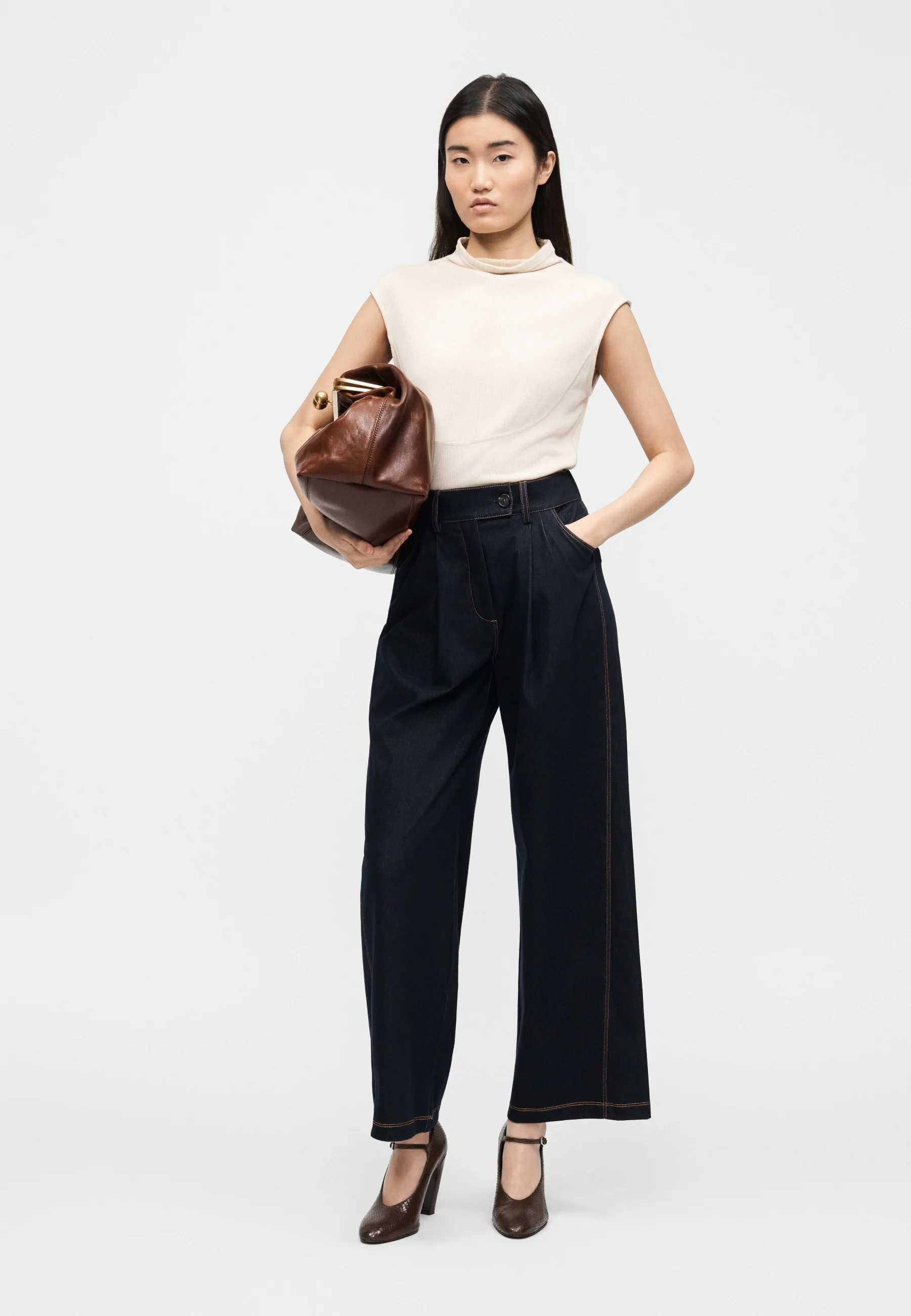Navy Blue Cotton Blend Trousers
