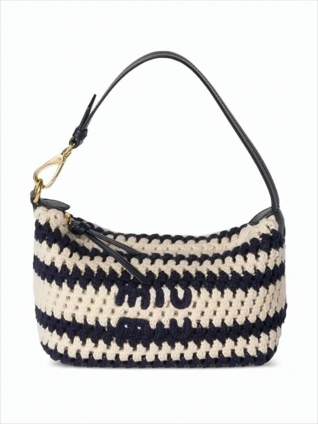 Crochet Design Tote Bag with Leather Handle