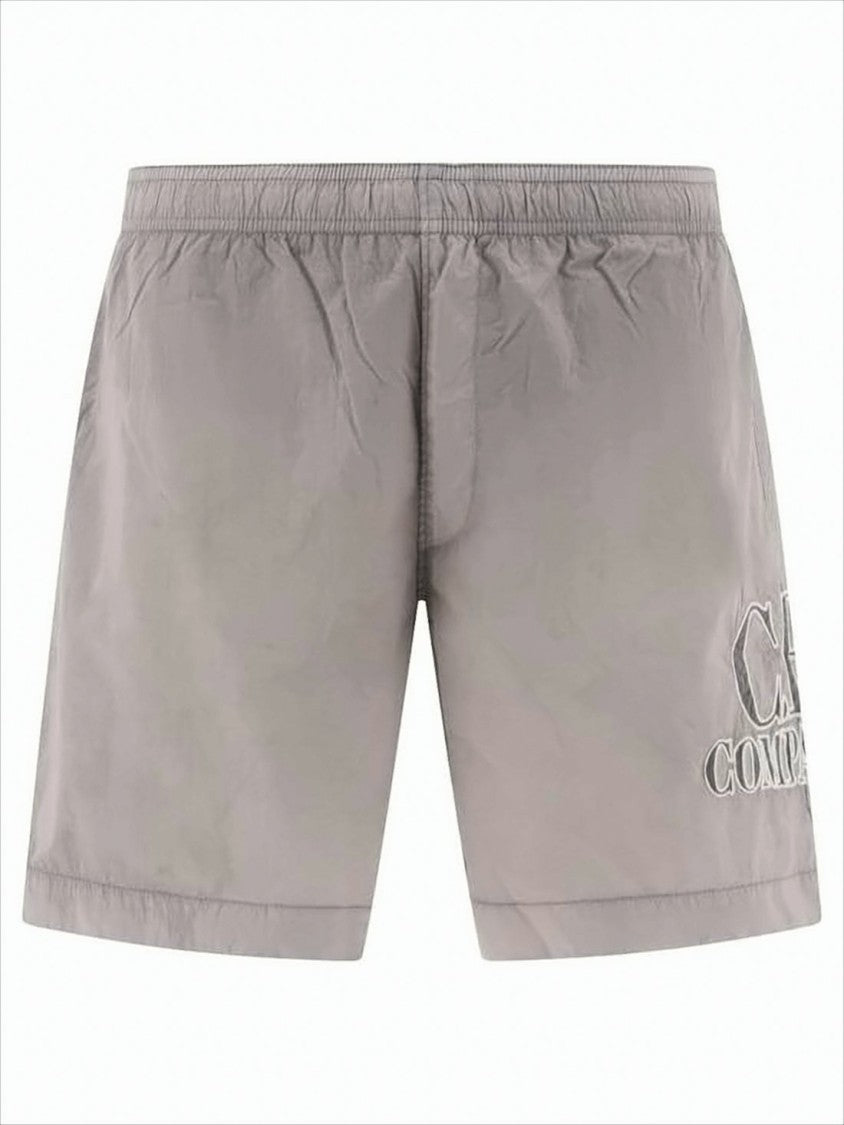 Straight-Cut Swim Shorts With Elastic Waistband And Tonal Embroidery