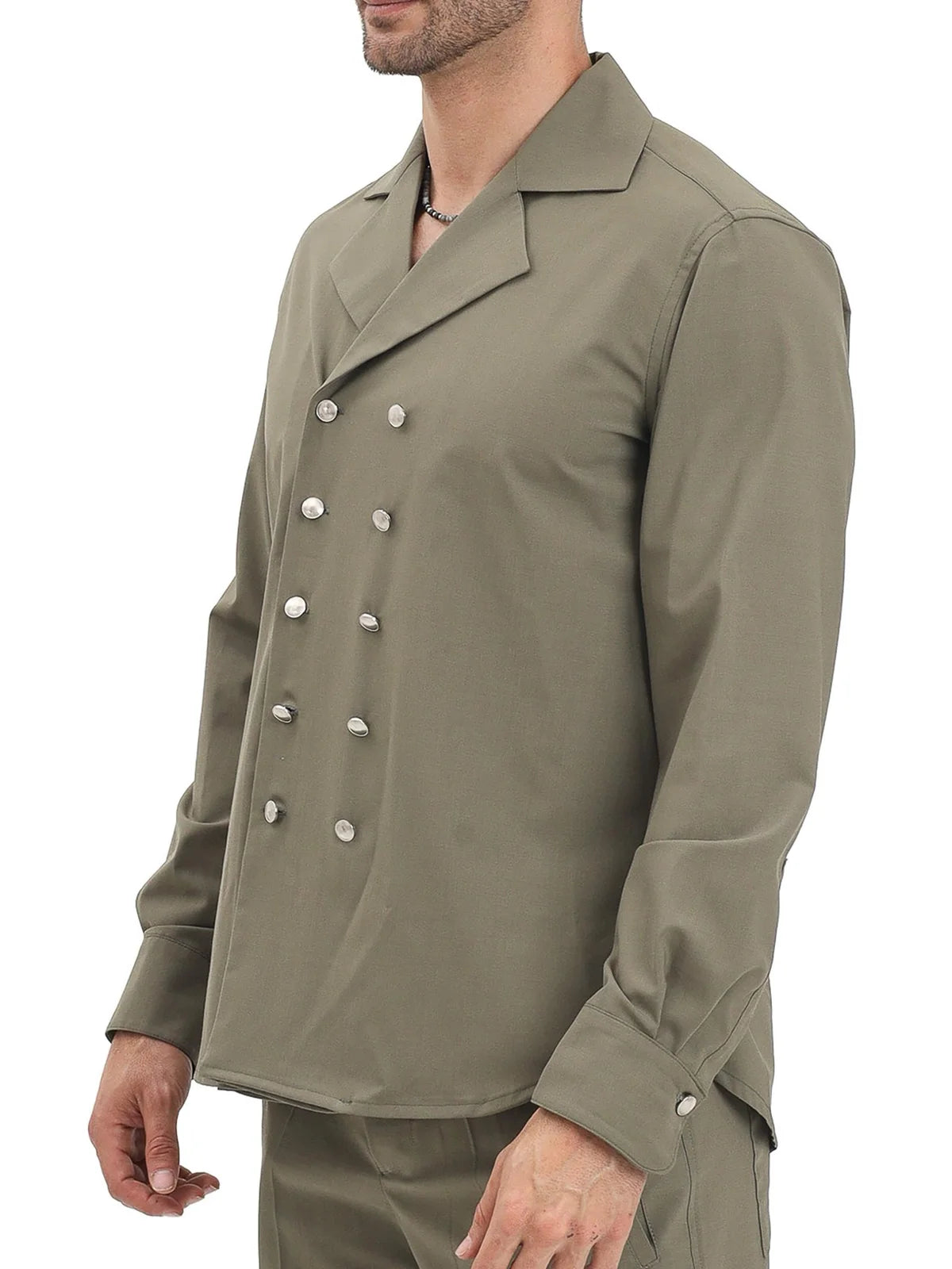 Military Green Wool Polyester Elastane Shirt